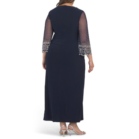 ALEX EVENINGS Dark Navy Plus Embellished Sleeve Maxi Dress - Picture 2 of 2